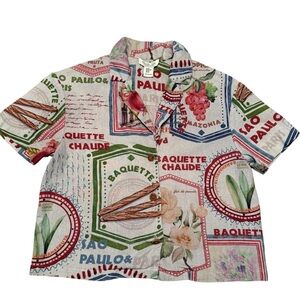 RACHEL ZOE Brazilian Theme Camp Shirt, Linen Blend, Size XS